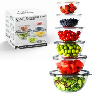 COOK WITH COLOR 12 Pc Glass Mixing Bowl Set with Lids – Borosilicate Glass Nesting Bowls for Cooking, Baking and Meal Prep,