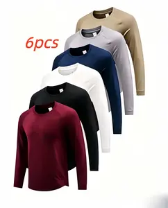 6 Pack Men's Athletic Long Sleeve Crew Neck Shirts, Breathable Quick-Dry Medium Stretch Printed Regular Fit Tops, Body Shaping Fitness Wear, Casual Outdoor Sportswear Ideal for Gym Workouts, Morning Runs & Comfortable Everyday Wear
