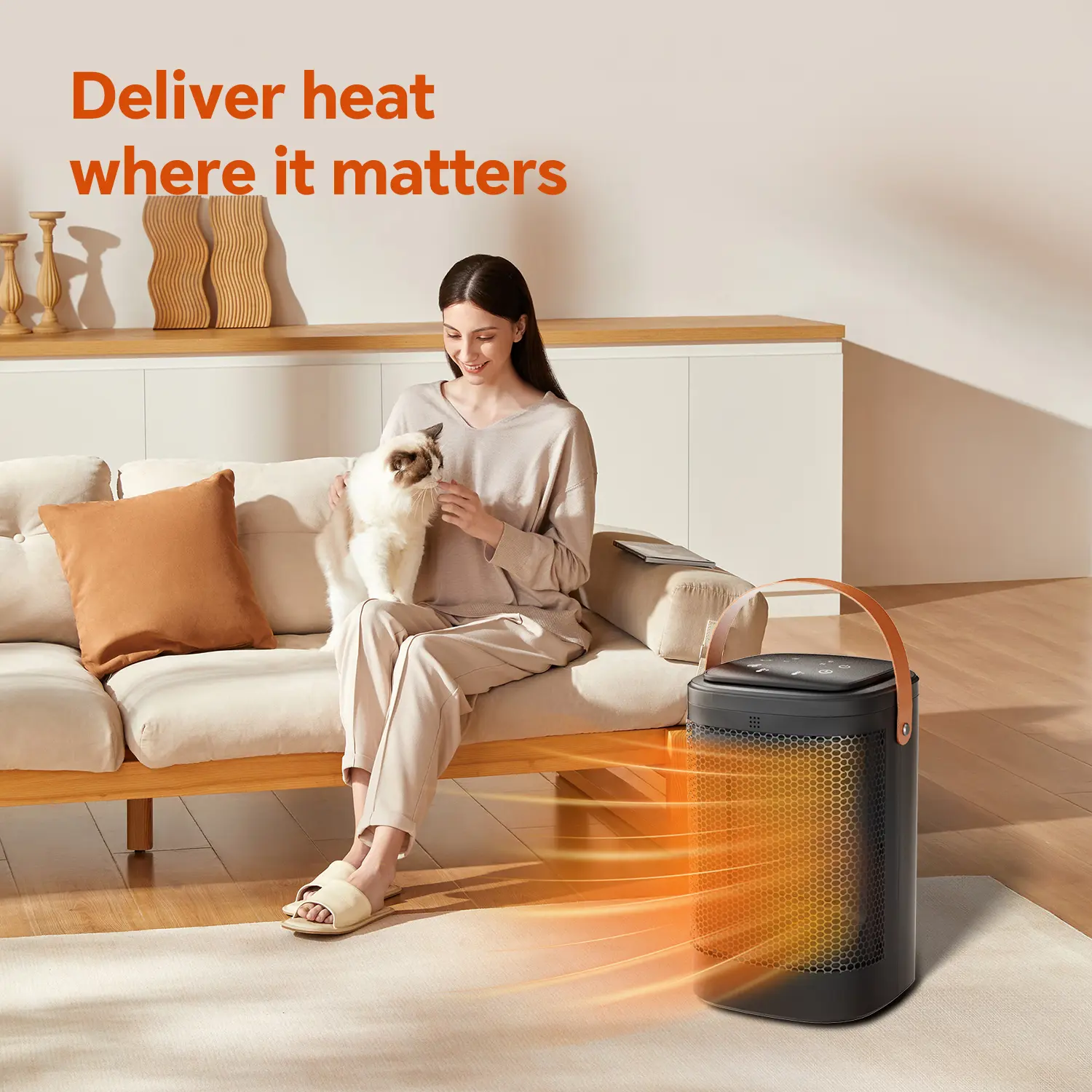 Pet Aquatic Temperature Control Portable Heater - 1500W Home Appliances, 12H Timer, Multi-Modes, 80° Oscillation, Overheat Protection, PTC Fast Heating for Office Bedroom Home-5