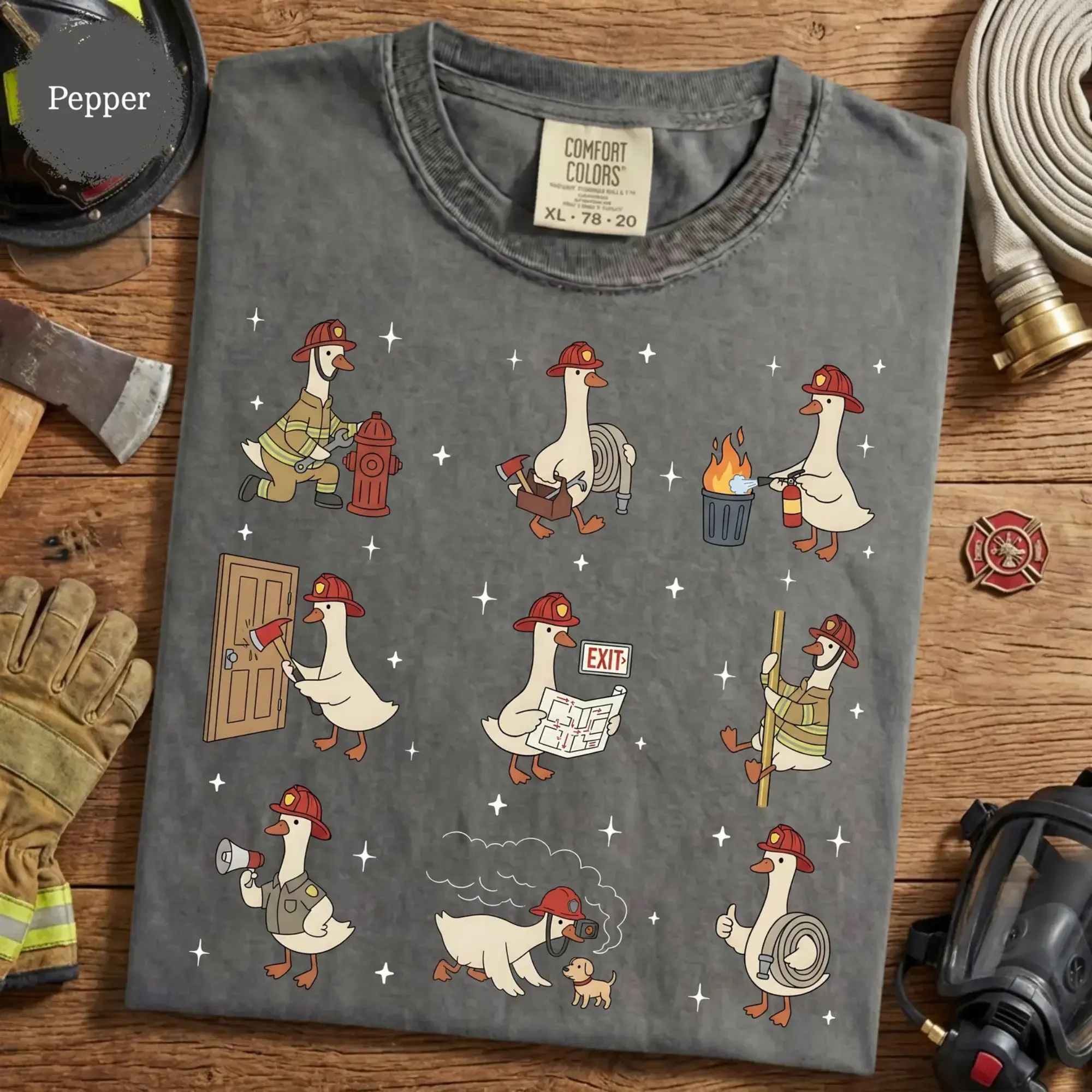 Comfort Colors Firefighter Silly Goose Shirt, Funny Fire Dept Gift Graphic Tee Print Tee, Andrew Clothings