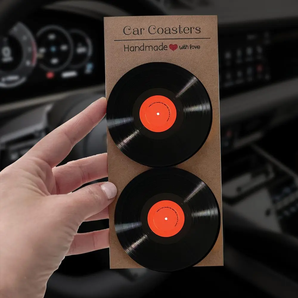 Vintage Record Car Coasters， High-Quality Car Cup Holder Pad, Interior Car Accessories, Auto Accessories Interior, 2-Piece Interior Protection Decor, Perfect Gift for Birthdays, Holidays, New Cars