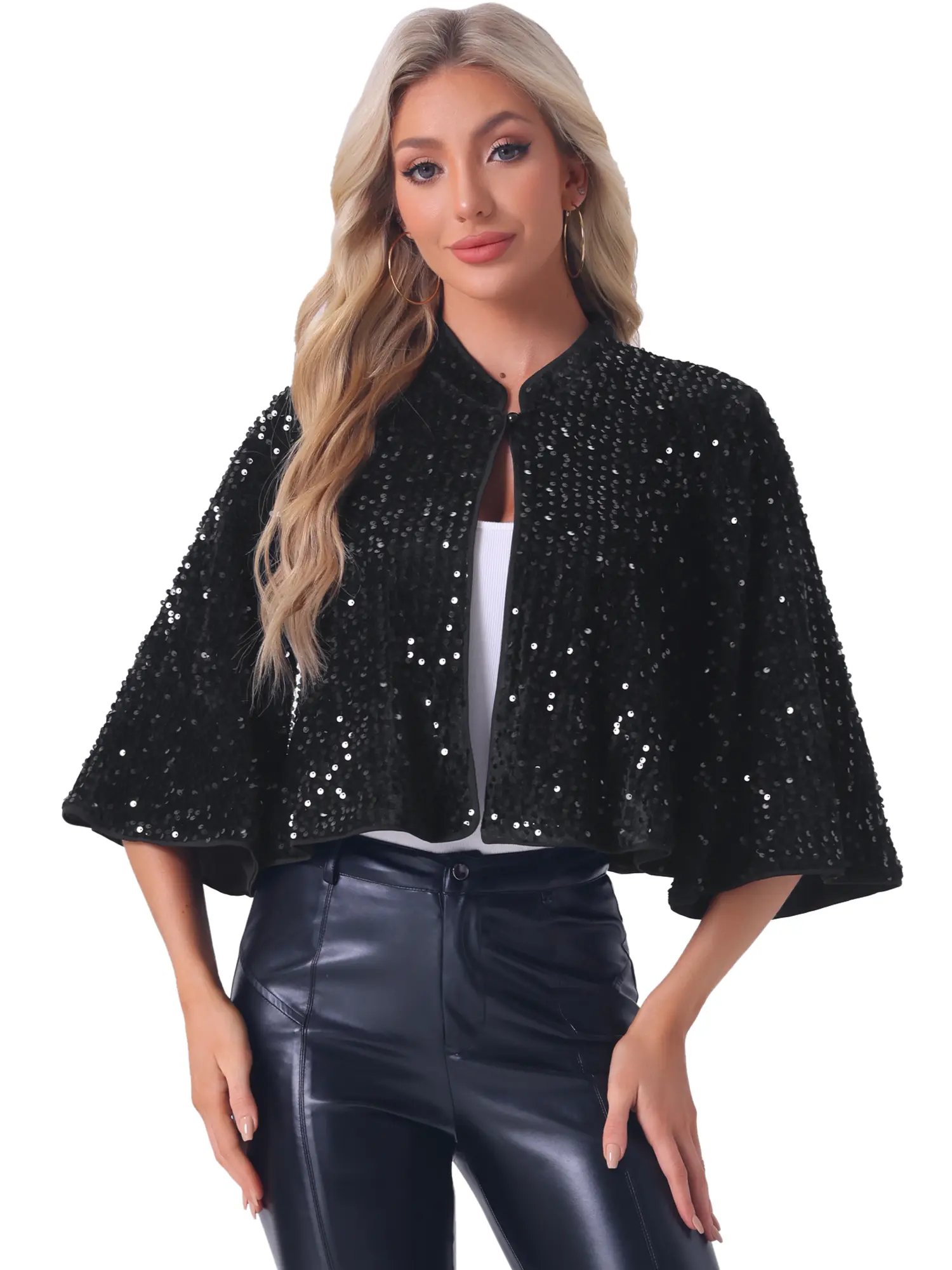 INSPIRE CHIC Sequin Jackets Women's Velvet Capelet Cocktail Sprakly Bolero Shrugs
