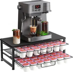 K Cup Holder Organizer for 70 Pods, 2-Tier Coffee Pod Holder for K-Cup with 2 Sliding Storage Drawers, Coffee Station Bar Organizer for Kitchen Countertop,  & Office, Frosted Black