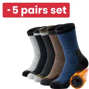 5 Pairs Set  Men's Thermal Wool Blend Socks Extra Thick Fleece Lined High Knee Socks for Cold Weather Winter Warm Sock Set Color Block Design