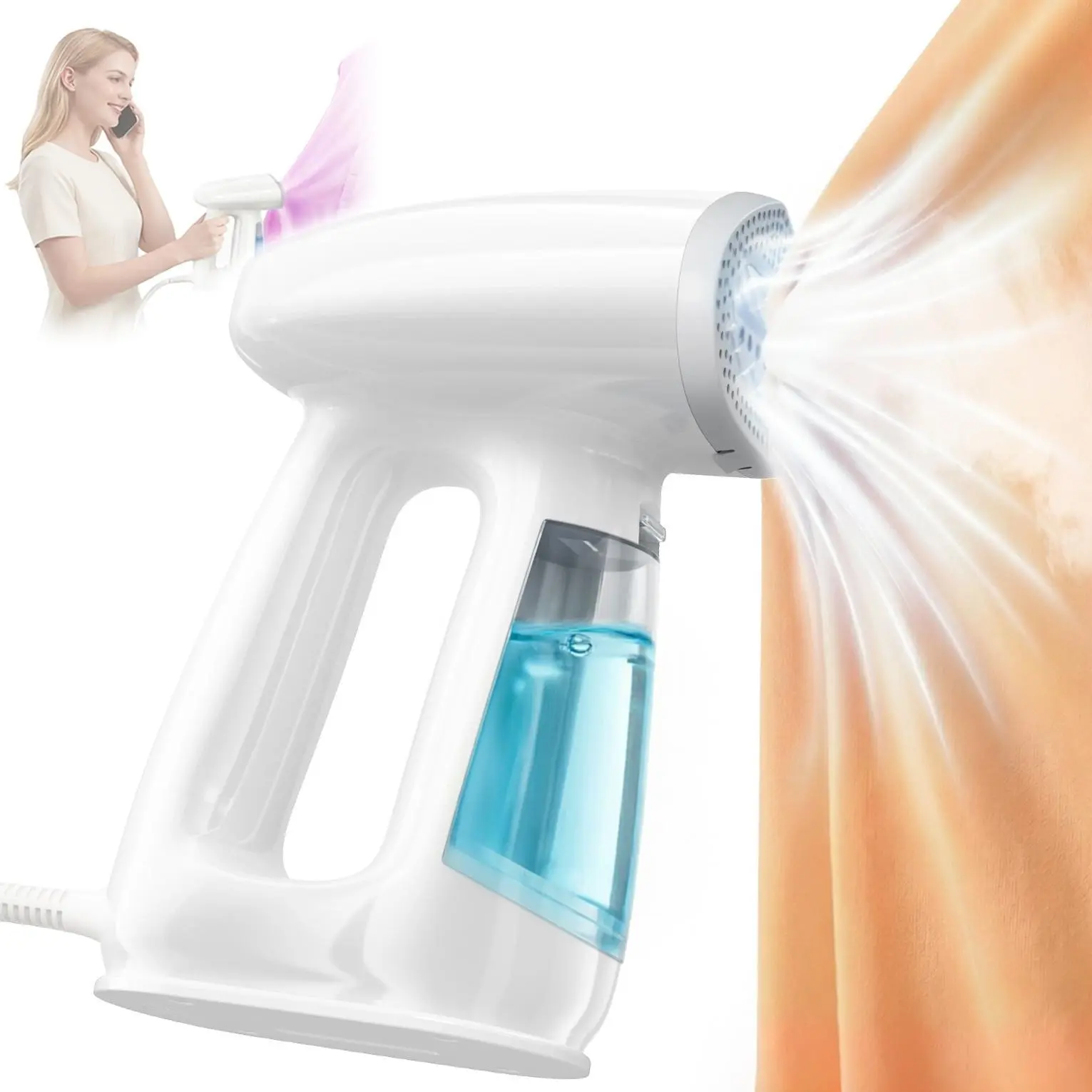 Smart Garment Steamer for Clothes - 3000Pa Auto-Grip Suction Pressurized Handheld, 20S Fast Heat, 1000W Dual Modes, Compact Shape Handheld Size Portable for Travel, No Ironing Board Required