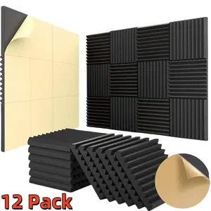 12 Pack Self-Adhesive Acoustic Panels Set, 1"X12"X12" Soundproofing Foam Tiles for Home Studios Recording Rooms Podcast Spaces Music Rooms - Easy to Install Self-Stick Acoustic Treatment Panels for Noise Reduction, Echo Absorption & Improved Sound Quality