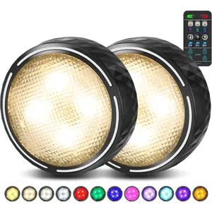 LED Puck Lights with Remote Control, Battery Operated Wireless Closet Lights, Under Cabinet Lights Stick on Tap Light Push Lights, Color Changing Under Counter Lights for Kitchen, 2 Pack - White