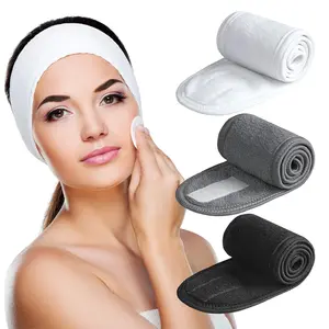 3-Pack Ultra Soft Adjustable Terry Cloth Spa Headbands - Solid Color, Towel-Like Stretch Make Up Wraps for Face Washing, Facial Masks (Black + White + Grey), Solid Color Headband, Towel-Like Headbands