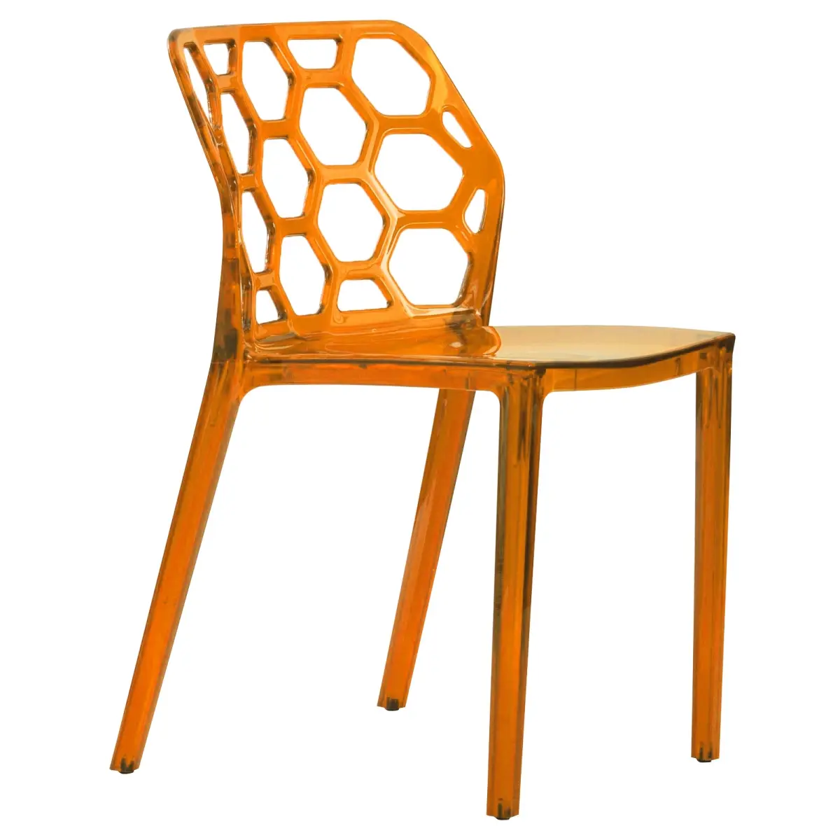 Modern Dynamic Indoor Dining Chair - Transparent Orange, Space-Saving Hexagon Design for Small Spaces, Apartments, Business Use