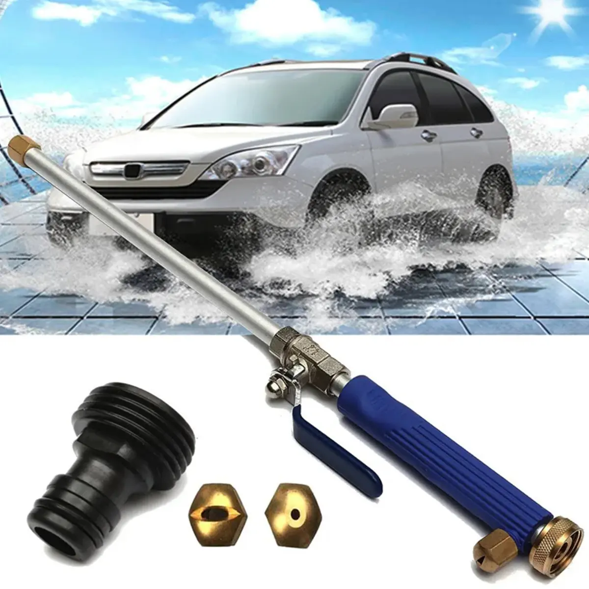 2-in-1 High Pressure Power Washer for House, Jet Nozzle for Garden Hose Power Washer Wand with 3 Different Tips, Quick Connectors and Gloves, 18 Inch Blue
