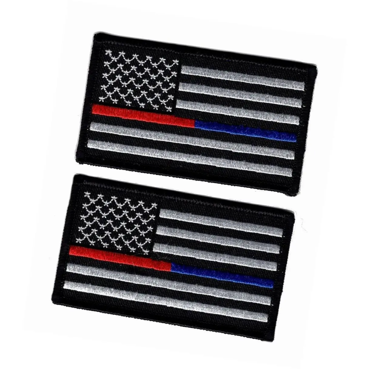 Firefighter - Police Thin Red and Blue Line USA Flag 2pcs IRON ON Patch (3.5 X 2.0)