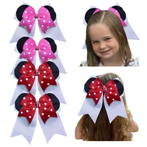 JoyBowie 4pcs 8.5inch Girls' Minnie Mouse Polka Dot Hair Bows Set boutique baby girl hair bows Exquisite girls' hairpin Baby Girl Hair bows