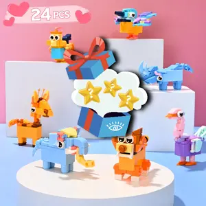 Unisex 24-Piece Animal Theme Building Blocks Set - Interlocking, Animal-Shaped, Buildable Model, Plastic Brick, Stacking Puzzle Figures, DIY Educational Assembly Kit, STEM Toy, Room Decor, Perfect Gift, Interlocking Block Figures