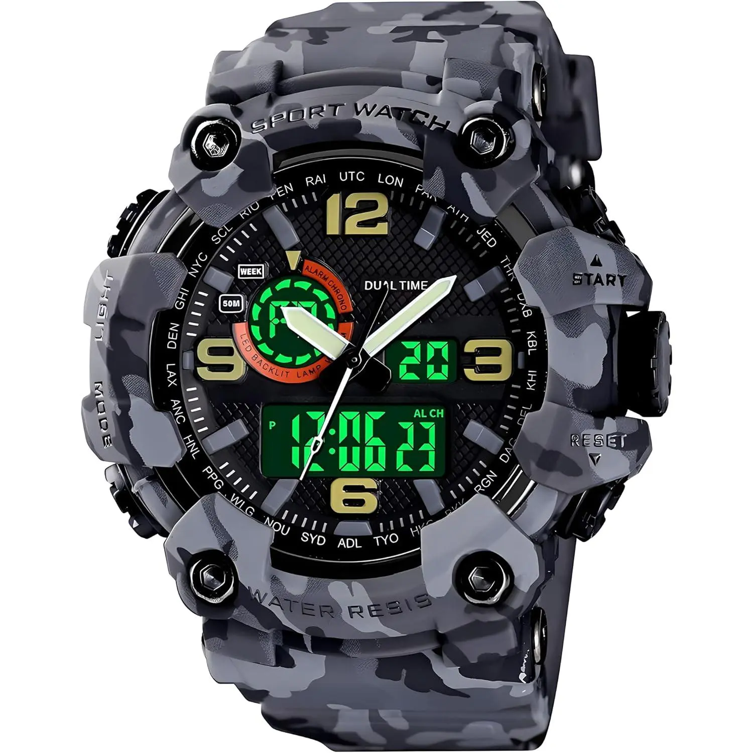 Men's Large Face Outdoor Sports Watches Military S-Shock Watch Waterproof, Backlight, Alarm, Stopwatch Features - Rugged Wristwatch for Training, Hiking, and Adventure