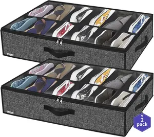 2-piece under bed shoe storage compartment wardrobe under bed shoe storage bag with sturdy side walls and reinforced handles Organiser Racks