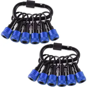 Bit Holder Key Chain 12 Pcs Set, 1/4 inch Socket Hex Shank Bit Holders Keychain for Impact Drills Nut Driver, Quick Release Screwdriver Extension Tool with Carabiner, Tools Gifts for Men (Blue)