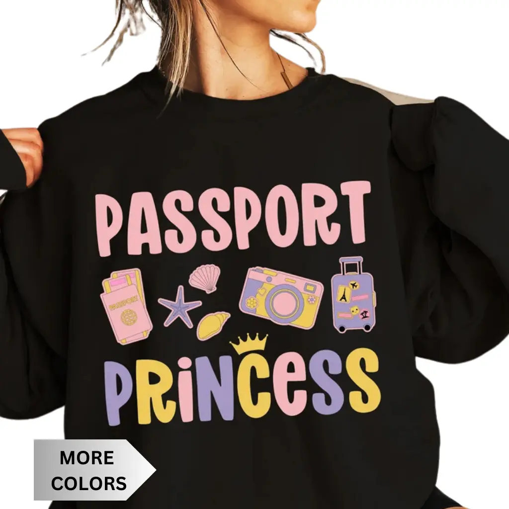 Retro Passport Princess Travel Shirt, Gift for Her, Sublimation Design, Cricut File