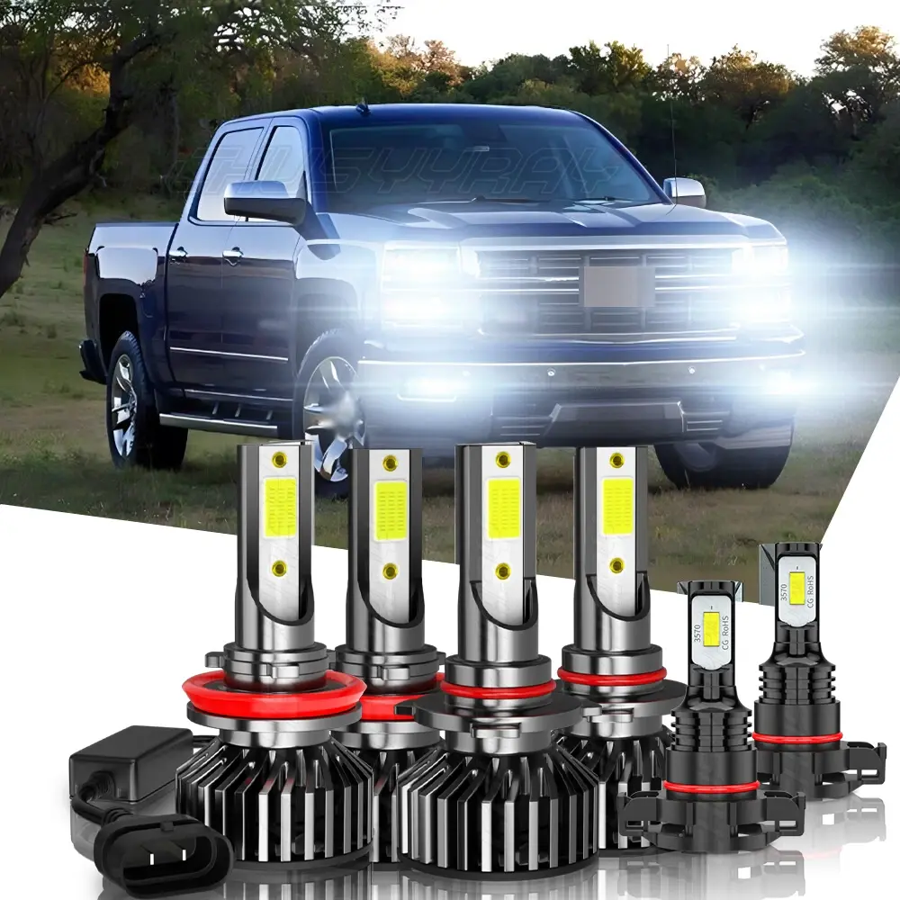 For Chevy Silverado 1500 2007 2008 2009 2010 2011 2012 2013 2014 2015 - 6x 6000K LED Headlight Hi/Lo&Fog Bulbs Kit Car Accessories Led Brake