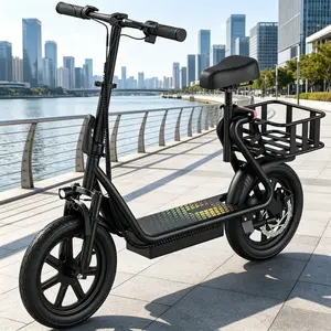 Adult Electric Scooter with Seat & Rear Basket, 48V 10.4Ah Battery, Max Speed 22 mph, 21-27 Miles Driving Range, Pet-Friendly Design