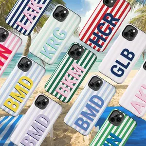 Personalized Shadow Monogram Retro Stripe Polycarbonate Protective Cellphone Case - Custom Initials Casing for iPhone 13-17, Beachy Summer Tech Accessory