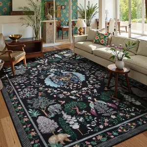 Bird & Flower Pattern Floor Mat, Non-slip Washable Floor Carpet, Decorative Area Rug for Home Living Room Bedroom Hotel, Boho Floral Rug