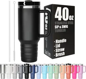 40oz Tumbler with Lid and Straw - Reusable Double Wall Insulated Stainless Steel Water Bottle and Coffee Cup to Keep Hot and Cold Beverages for Hours, Travel Mug, Fits in Cupholder