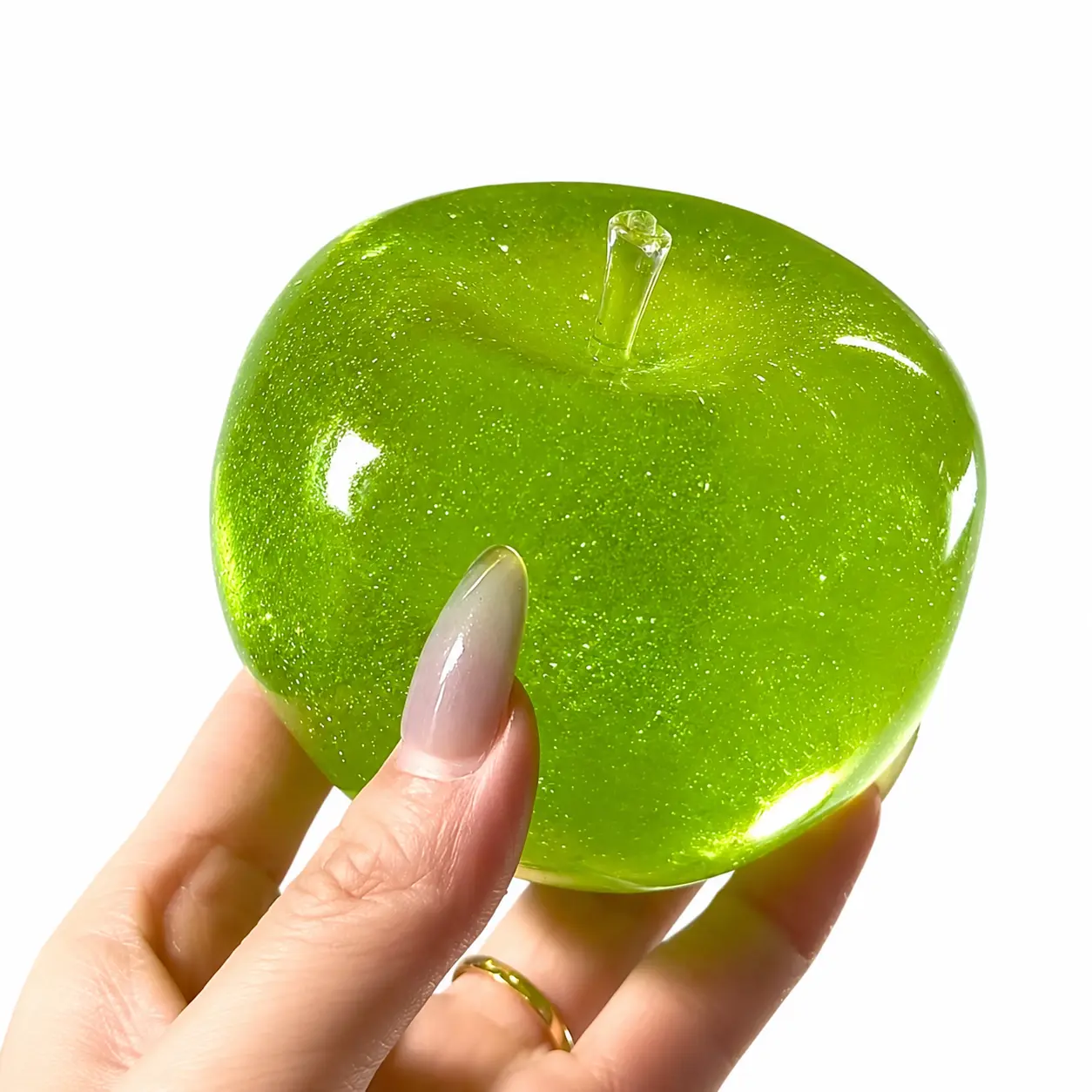 Chiboki squishy Glitter Green Apple Squishy - Moldable Non-Rebound vaseline Squishy | Sparkly Crystal Stress Ball,Soft Squeeze Stress Relief Desktop Ornament for Adults, Portable Office Decompression Decor, Ideal Party Favor & Holiday Mini Gift