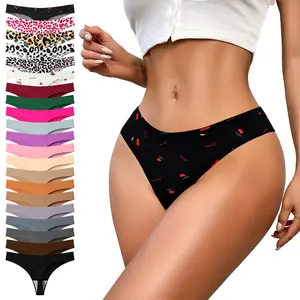 Hotcom Women's Smooth Seamless Thong Panties - 3/4/5/6/7/8/9/10/13/15/21 Pieces, Fit Low Waist, Sexy No-Show String T-Back, Soft Minimalist Panty, Plus Size, Print, Versatile Everyday Lingerie summerwins,summerwins