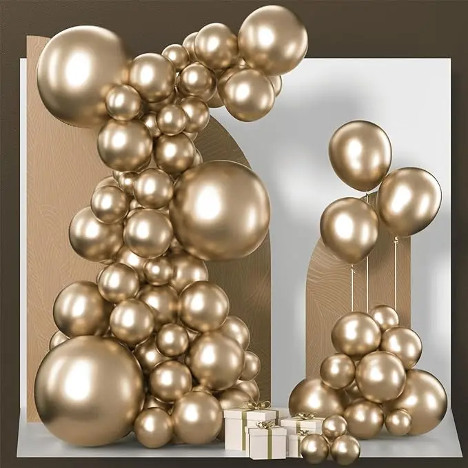 PartyWoo Metallic Gold Balloons 100pcs Different Sizes of 18 12 10 5 Inch Chrome Gold Balloon Arch Kit Garland for Birthday Graduation Baby Shower Wedding Bachelorette Party Decorations Gold-G127