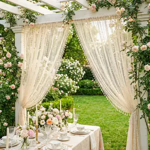2 Pack Lightweight Boho Sun Sheer Curtains for Outdoor, Matching Lace Trim Design, Breathable & Airy Fabric, Great Value, Perfect for Spring & Summer, Ideal for Patio, Gazebo & Balcony Decor, Home Decoration Curtain