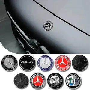 57mm Aluminum ABS Car Flat Hood Emblem Sticker Front Badge Logo Decor Accessories For Mercedes Benz AMG W206 W220 W205 W210 W108