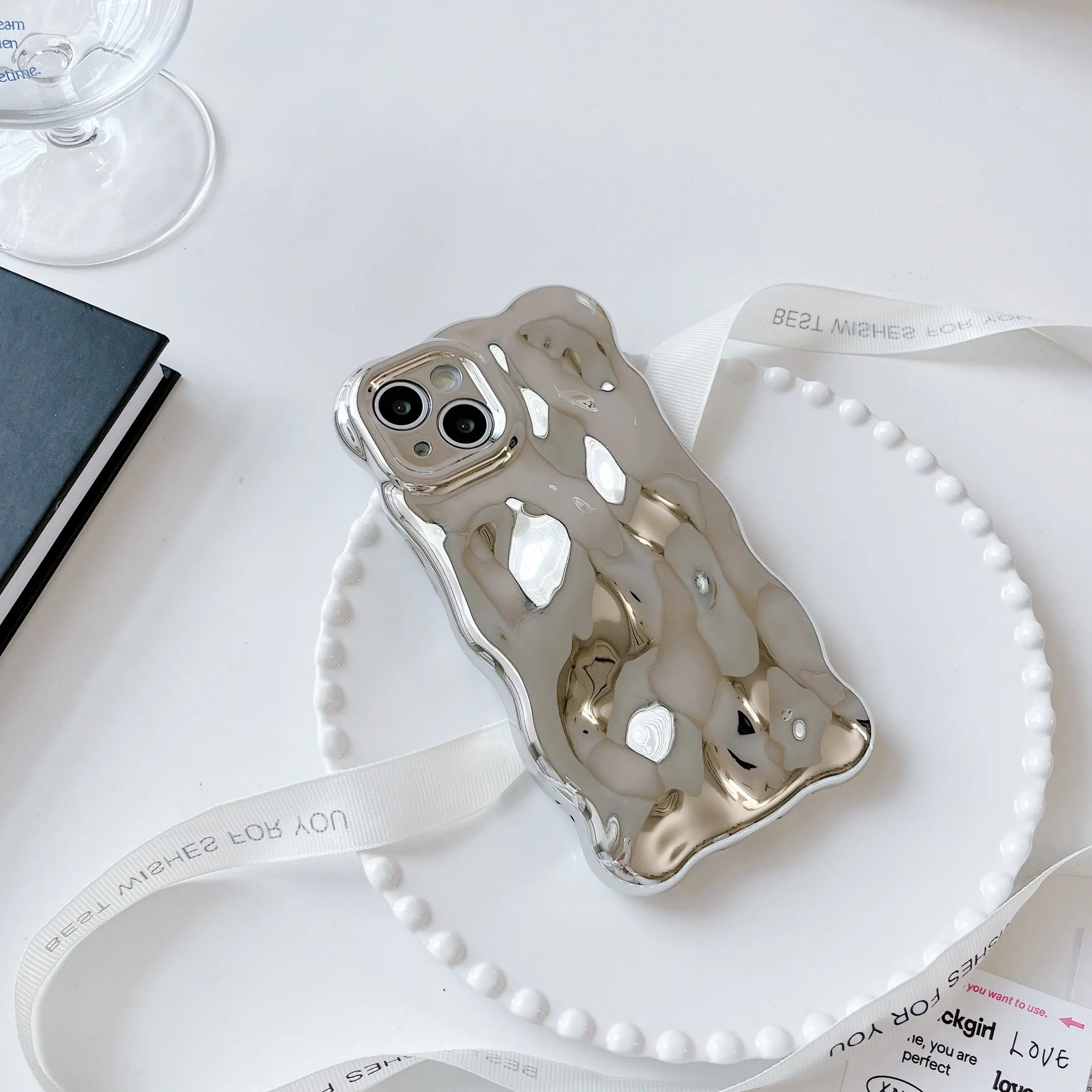 Luxury Fashion Electroplated Silver Color Rippled Edge Bubble Protective Phone Case Casing, Suitable for iPhone 17 Pro 13 14 15 16 Pro Max, Shockproof Phone Accessory