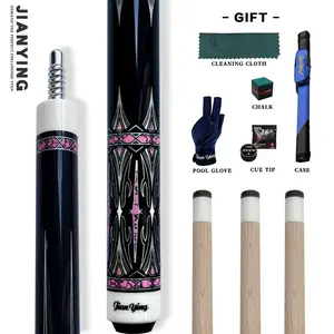 JIAN YING Premium Billiards Cue Set with Leather Case 1/2 Split 12.5mm Tip 18-20oz Weight 58 Inches Length Black Pink Pattern Includes Cue Glove & Chalk