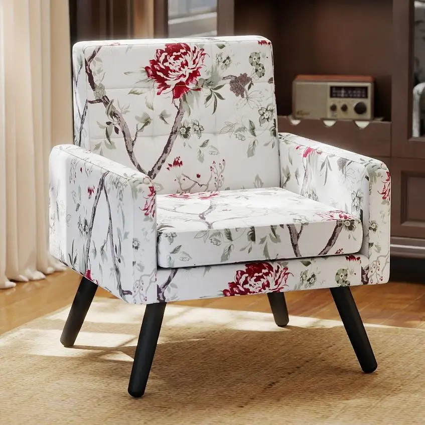 Accent Chair for Living Room, Mid-Century Modern Comfy Upholstered Armchair with Large Seat, Single Sofa Reading Chair, 496 Lb. Weight Capacity, for Bedroom, Apartment Beige Chaise Lounge summerwins