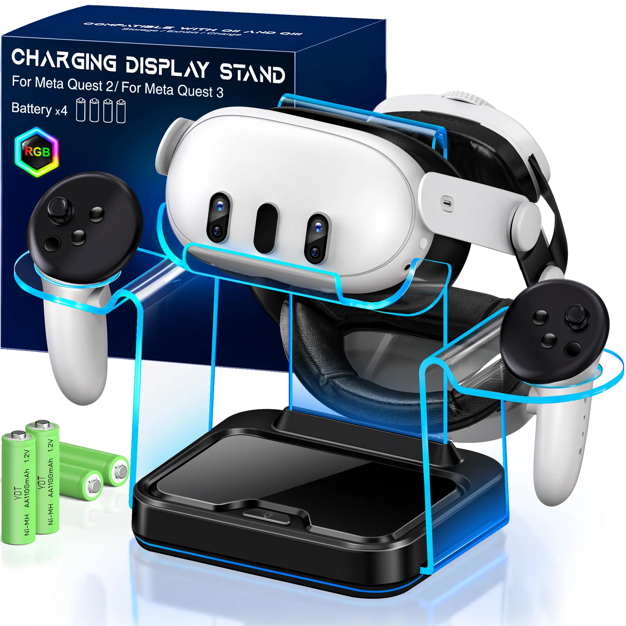 ESYWEN VR Charging Dock with LED Light, Rechargeable Controller Battery Pack, Cable, USB Adapter & Button - Aesthetic Charger Station for Meta Quest 3/Meta Quest 2 Headset (Wearable Electronics Accessory),back to school,back to school haul