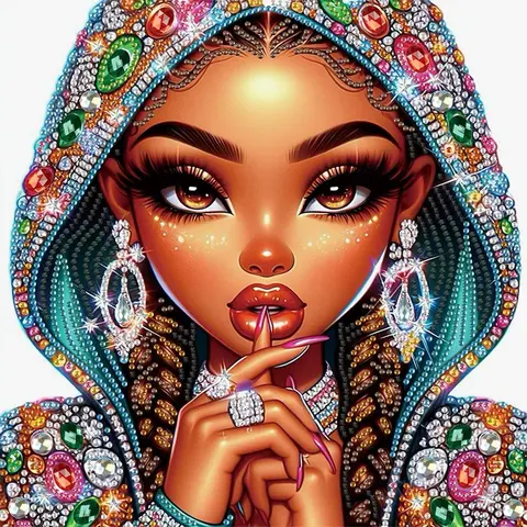 Black Women Diamond Pattern Design DIY Diamond Art Painting Without Frame, DIY 5D Diamond Arts Painting Kit, Wall Art Decor For Home Living Room Bedroom, Christmas Gift, Craft, Diamond Painting Kits