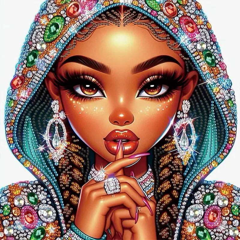 Black Women Diamond Pattern Design DIY Diamond Art Painting Without Frame, DIY 5D Diamond Arts Painting Kit, Wall Art Decor For Home Living Room Bedroom, Christmas Gift, Craft, Diamond Painting Kits