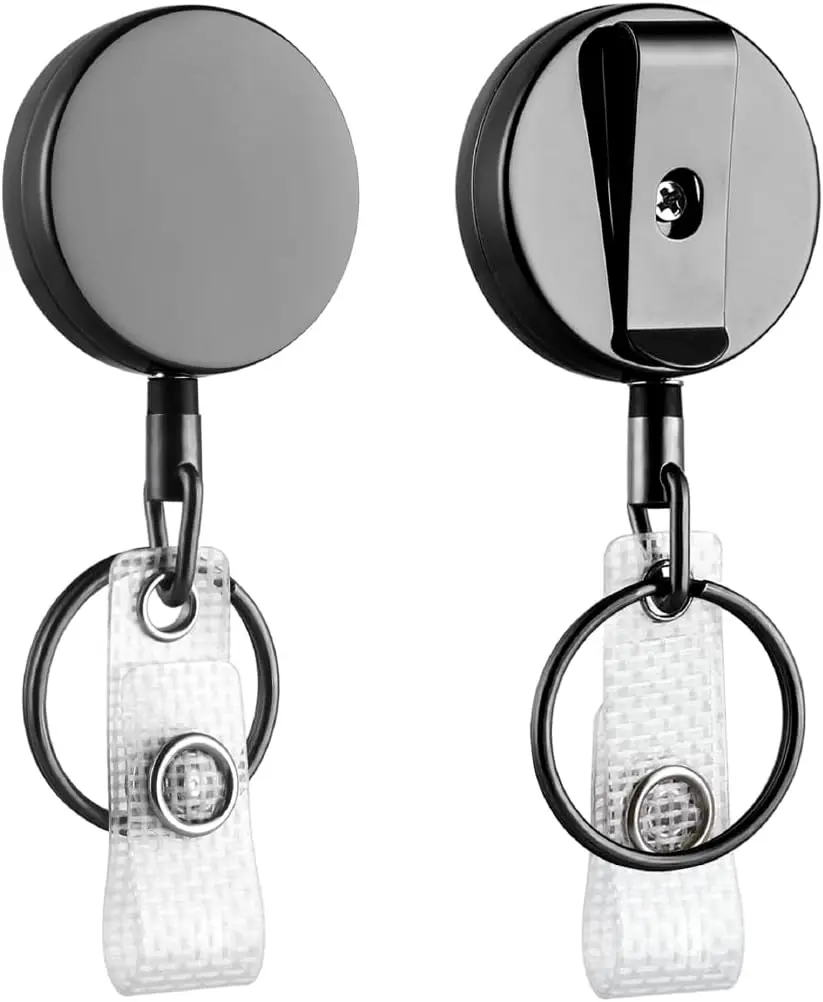 2 Pack Keychain Clip - Heavy Duty Retractable Metal Badge Reel - ID Badge Holder Reel with Metal Casing with 27.5" Fiber Pull Cord for Durability and Easy Access, Men's Accessories, Accessories For Women