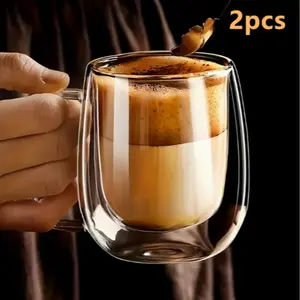 High Borosilicate Dual-Layer Glass Cups, Home Use Transparent Insulated Water Cup, Large Capacity with Handle, Prevents Burns, Double Walled Glass, Durable Glass