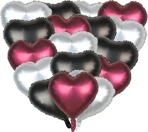 18PCS Burgundy Silver Black Heart Balloons For Wedding Birthday Baby Shower Party Supplies 18inch