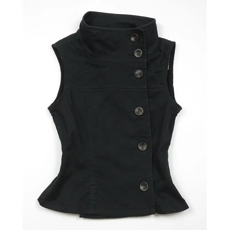 Y2K Harajuku Womens Crop Top Sexy Slim Casual Button-Down Sleeveless Turtleneck T-Shirt Goth Punk Rock Hip Hop Hottie Streetwear