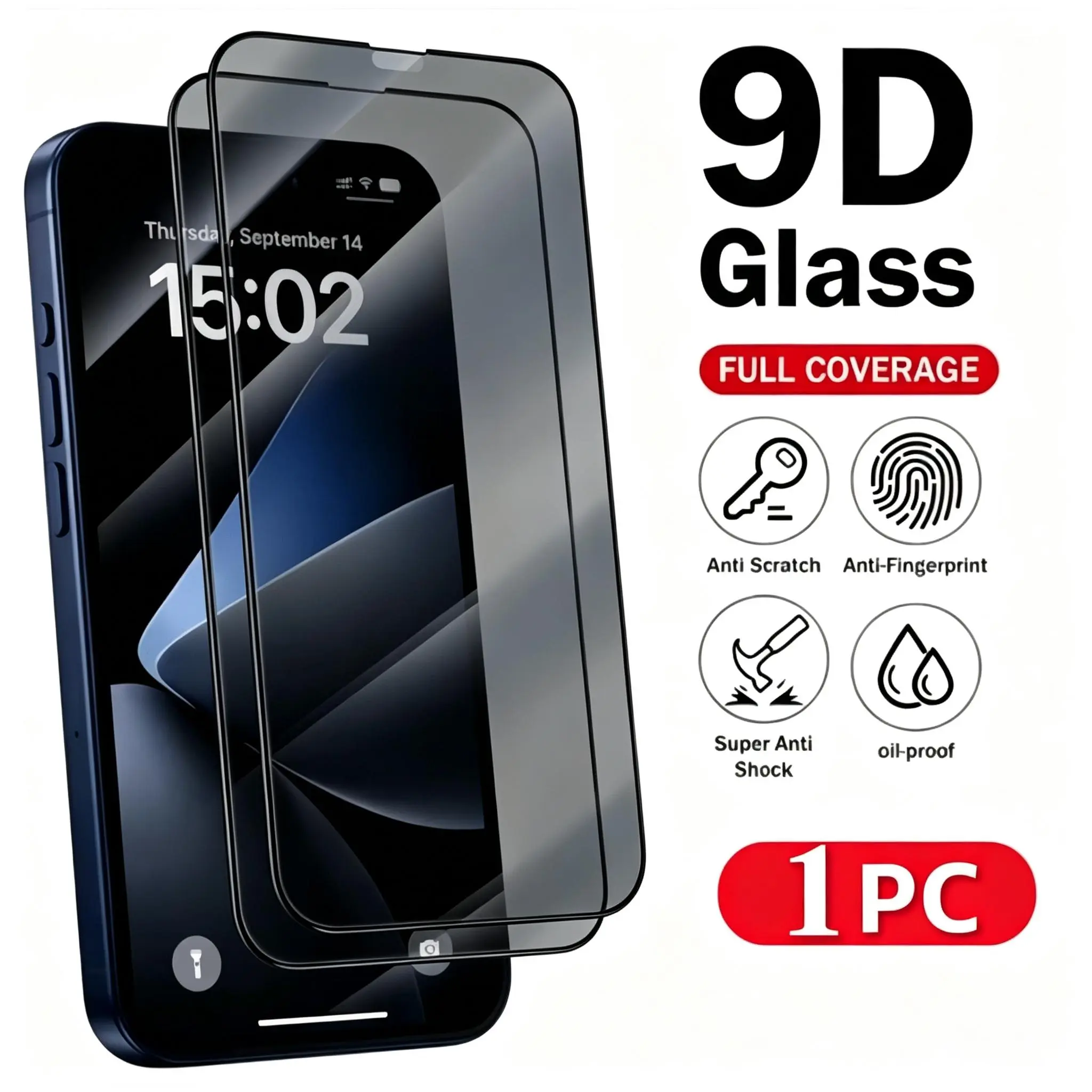 1pc Full Screen Coverage Ultra HD Privacy Screen Protector for iPhone14/15/16 Series Smartphones, Handheld Cellphone Devices - Fingerprint Unlocking Support, Easy Installation, Scratch & Wear Resistance, Smartphone, Accessories