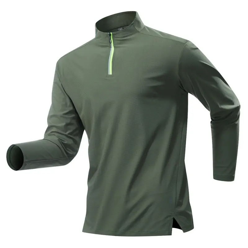 Men's Athletic Quarter-Zip Pullover - Lightweight Mock Neck Long Sleeve Top with Quick-Dry Elastic Blend for Running & Workouts, Quick Dry Hoodie, Cycling Run, Machine Wash, Male Wear