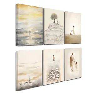 Christian Art Print with Frame, 6 Counts/set Bible Story Verse Art Painting, Wall Art Decor for Home Living Room Bedroom, Poster