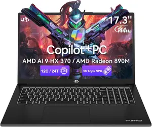 Nimo 17.3 AI-Laptop, AMD Ryzen AI 9 HX 370(50 Tops NPU) Radeon 890M, 64GB DDR5 RAM 4TB SSD, 144Hz, PD 100W USB-C 4.0, Wi-Fi 6E AI Laptop for Mobile Workstation Programmer Business-Gaming