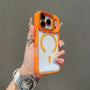 Transparent TPU Cellphone Casing - MagSafe-Compatible Magnetic Handheld Phone Accessory, Metal Lens Holder, Lens Protector Film, Military-Grade Drop-Shockproof Protection for iPhone 13/14/15/16/17 Pro/Max/Plus