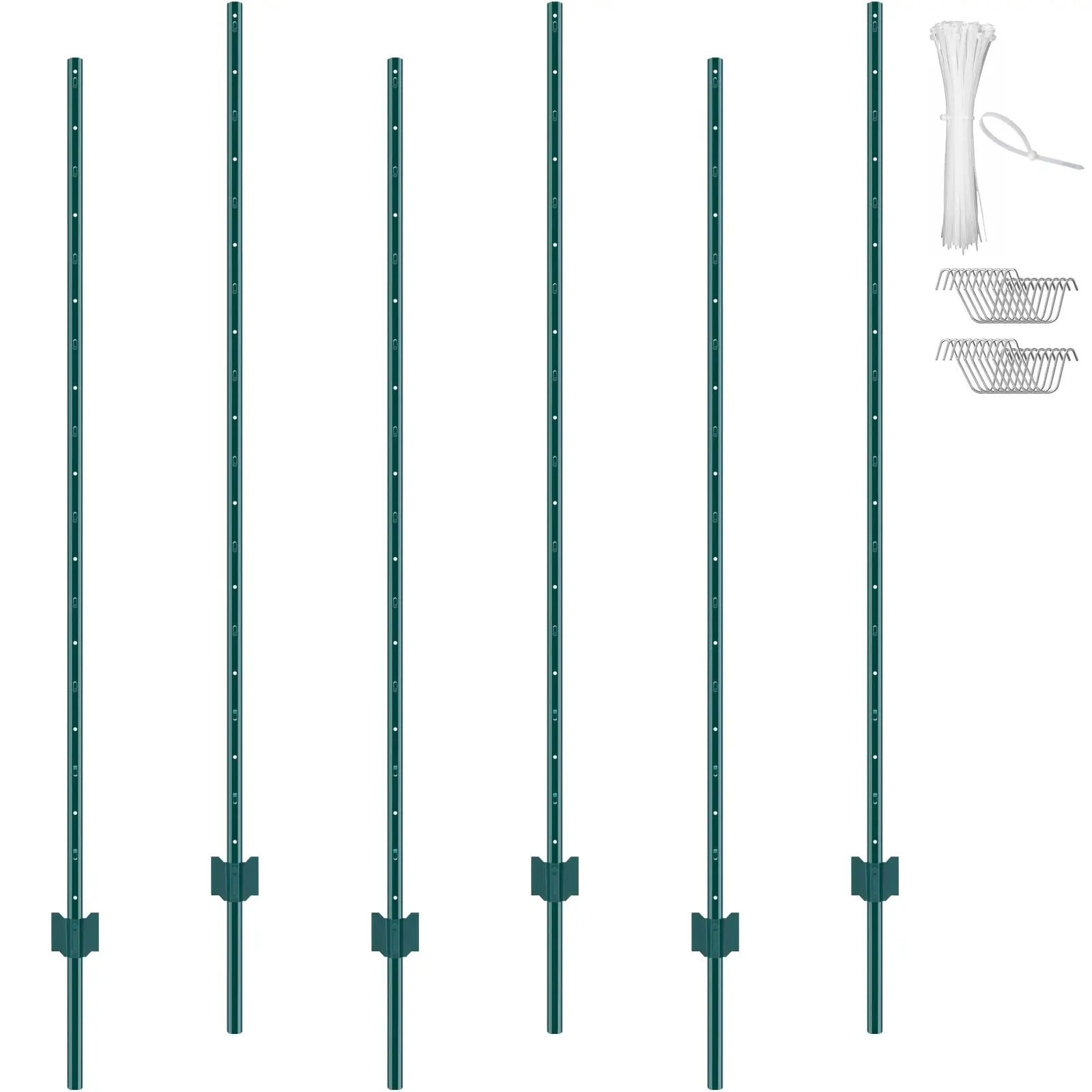 【Summerfinds】VEVOR 6 Feet Fence Post 6 Pack T-Post Heavy Duty Metal Fence PostsSturdy Steel Fence Stakes for Garden YardLawnFarms and Outdoor Wire FencingGreen