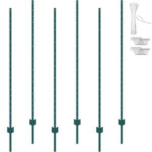 VEVOR 6 Feet Fence Post, 6 Pack T-Post Heavy Duty Metal Fence Posts, Sturdy Steel Fence Stakes for Garden Yard, Lawn, Farms and Outdoor Wire Fencing, Green