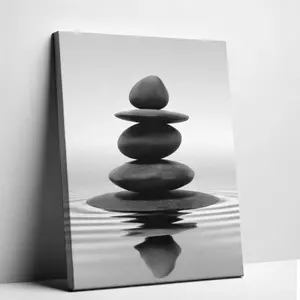Zen Balance Stones Wall Art, Black and White Minimalist Print, Meditation Room Spa Bathroom Decor, Calming Yoga Studio Wall Art, Neutral Zen Home Decor, Framed/Unframed Option