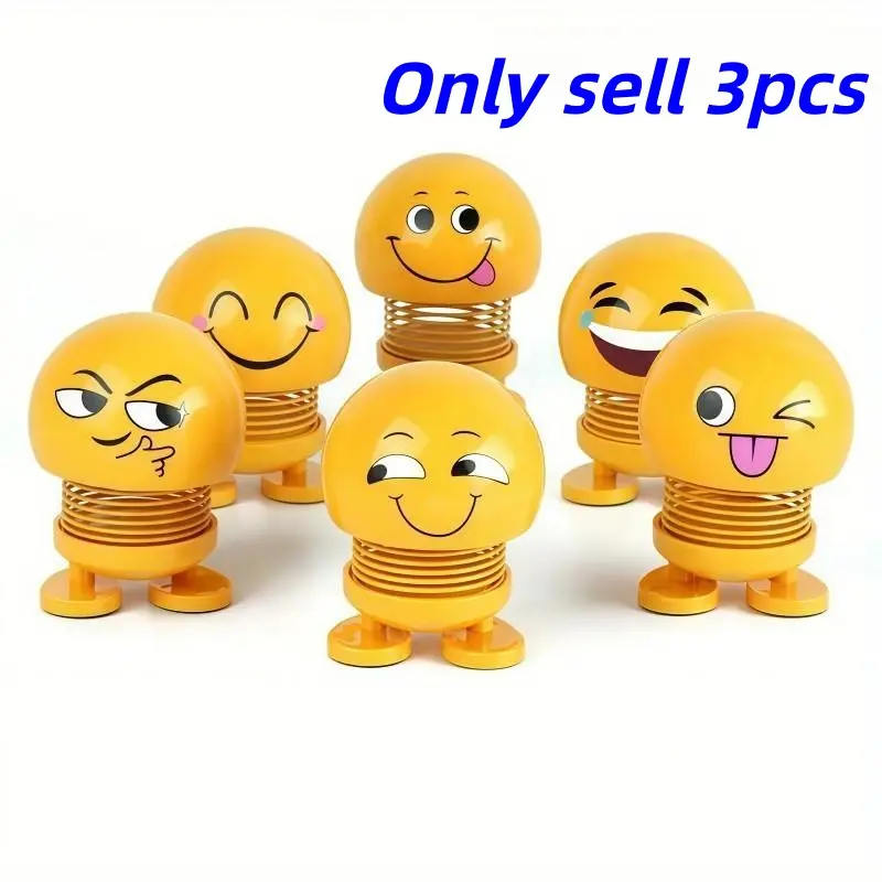 3-Piece Bobblehead Figurines, Car Dashboard Smiley Face Decor Jumping Dolls, Fun Expressions for Car Interior & Office Desk Decorative Gifts, Car Ornament, Car Trinkets, Car Interior Decoration, Car Decorations